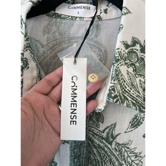 Commense Paisley Print Button Down Shirt Green Cream Boho Chic Size Large NWT's - Picture 12 of 15